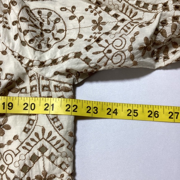 Ralph Lauren Women's Eyelet Cream and Brown Embroidered Blouse - Picture 15 of 16